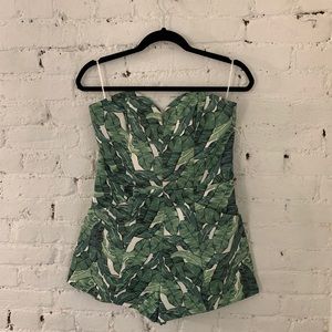 H&M palm leaf printed strapless romper size 8